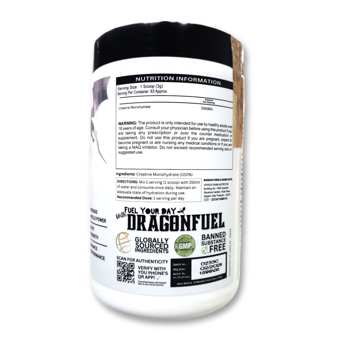 DRAGONFUEL CREATINE MONOHYDRATE 250GM UNFLAVOURED 83 SERVING